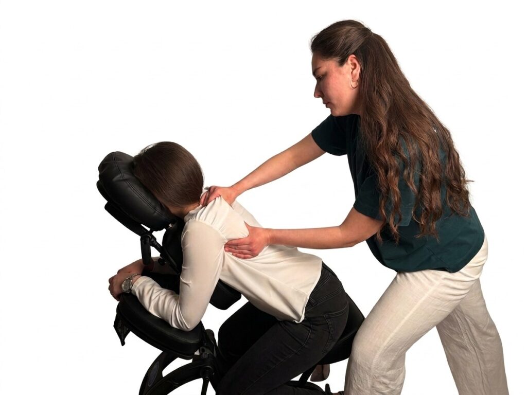 Stuhlmassage im Büro als betriebliche Gesundheitsförderung bei Pedra Mobile Massage